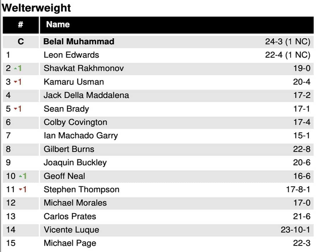 Опубликованы изменения в рейтинге полусредневесов и полу легковесов UFC